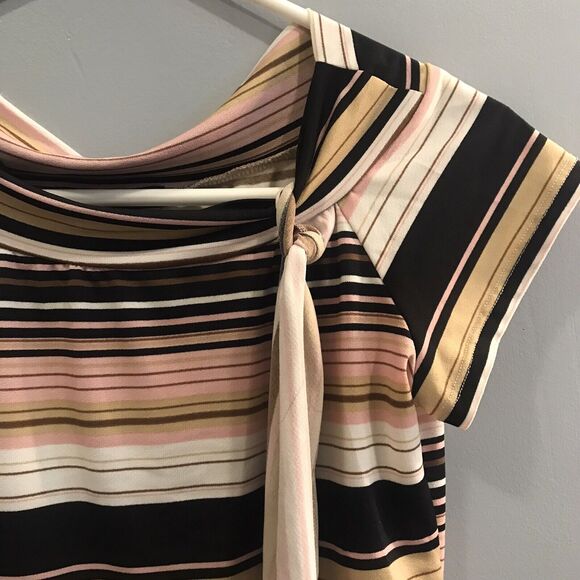 Jessica Max Top Womens Size S Small Striped Tie Cap Short Sleeves Business Work - Picture 2 of 5